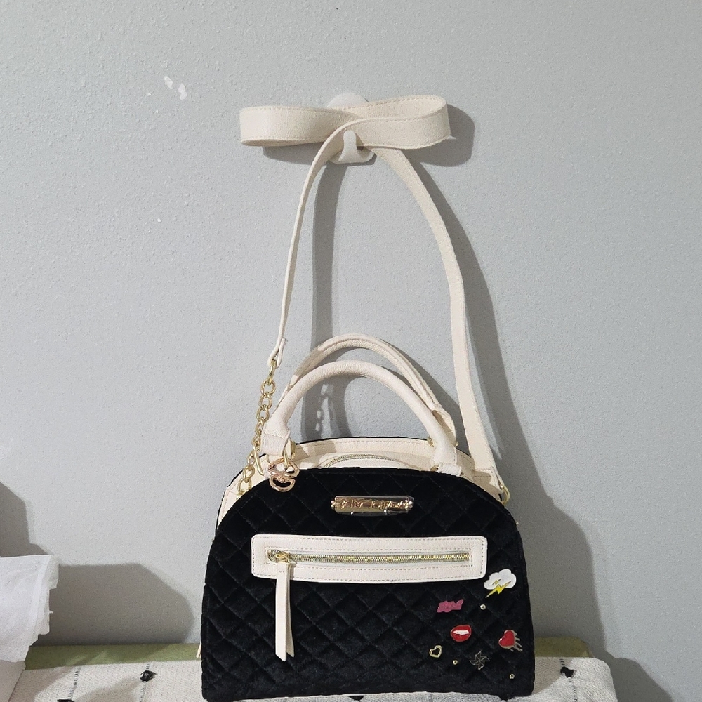 Betsey Johnson Pin Party Dome Satchel Velvet Quilted NWOT